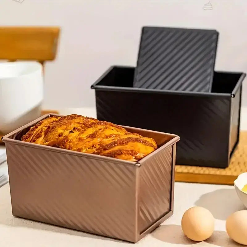 Rectangle Loaf Pan with Lid 1lb Non-Stick Bread Baking Pan Carbon Steel Corrugated Toast Box Toast Mold for Oven Baking Tool
